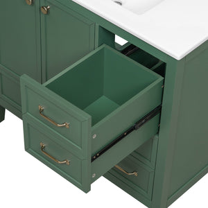 English Elm Christopher Knight Home® - 36" Vintage-inspired Bathroom Vanity with Ceramic Sink, Solid Wood Frame, Soft-Close Drawers, Spacious Storage Green N759P293646F