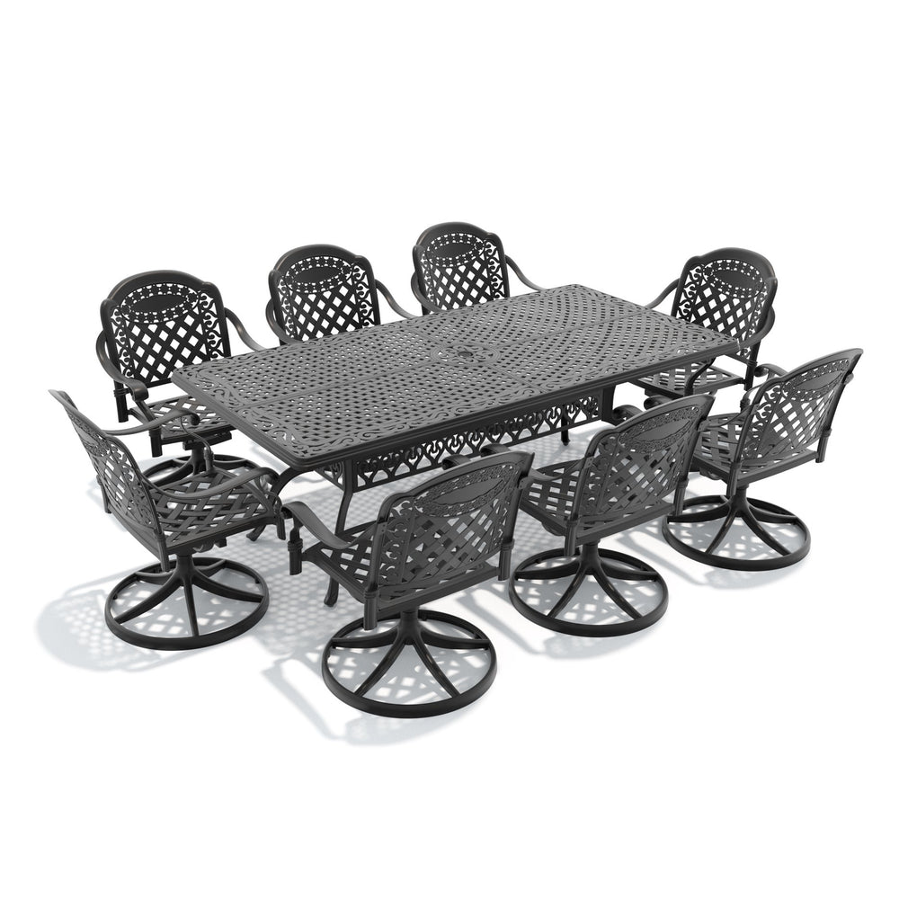 English Elm 9-piece Cast Aluminum Outdoor Dining Set with Oval Table and Eight Swivel Chairs W1710S00330