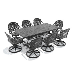 English Elm 9-piece Cast Aluminum Outdoor Dining Set with Oval Table and Eight Swivel Chairs W1710S00330