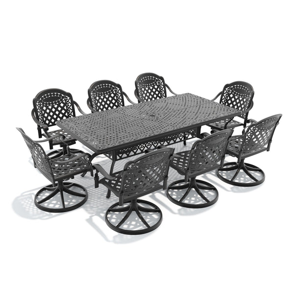 English Elm 9-piece Cast Aluminum Outdoor Dining Set with Oval Table and Eight Swivel Chairs W1710S00330