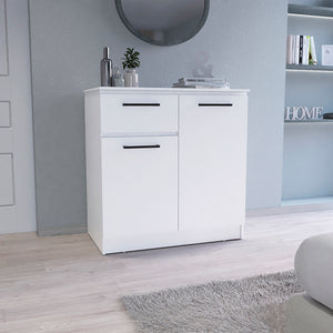 English Elm Orleans Engineered Wood Dresser with 2-Door & Single Drawer, Compact White Storage Cabinet for Bedroom Decor B097S00086