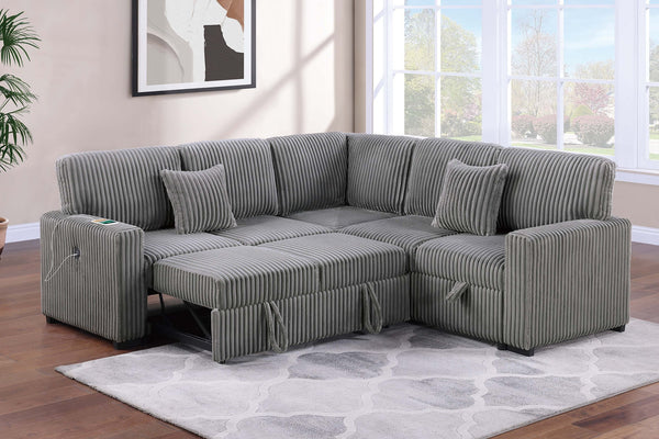 English Elm Modern Corduroy Three Piece Sectional Sofa with Storage Pull Out Bed and Usb Charging B011S02171