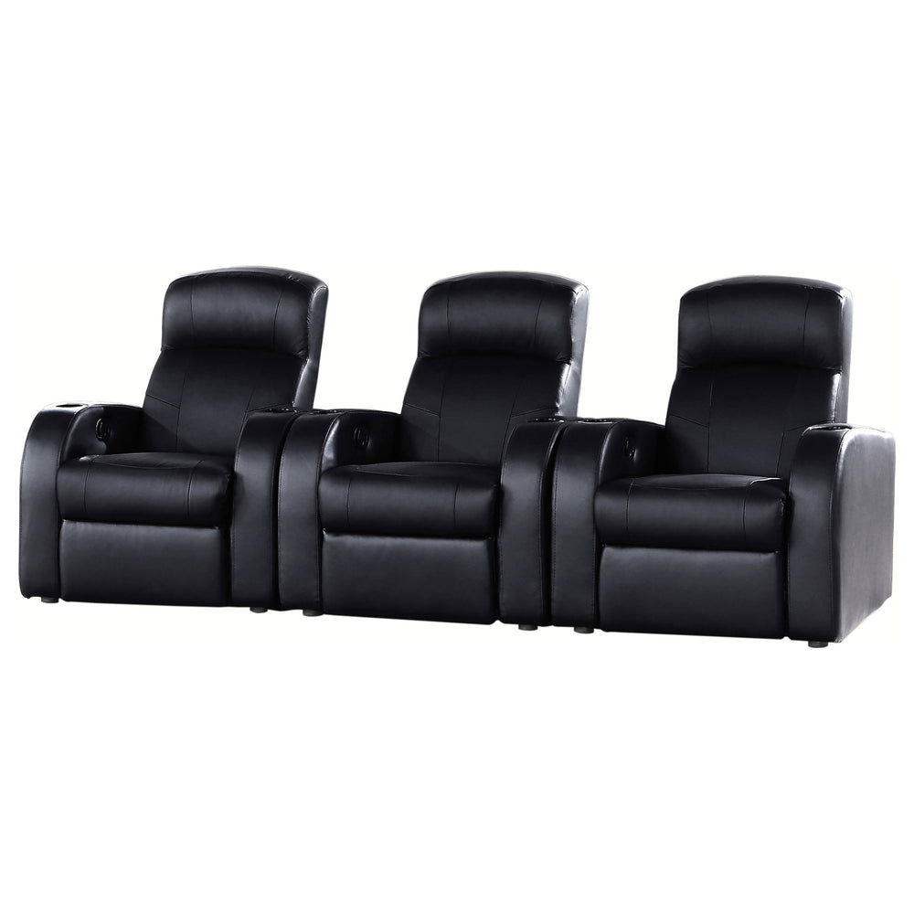 English Elm Greenfield Top-grain Leather Three-seat Reclining Sofa with Console Storage B062S01157