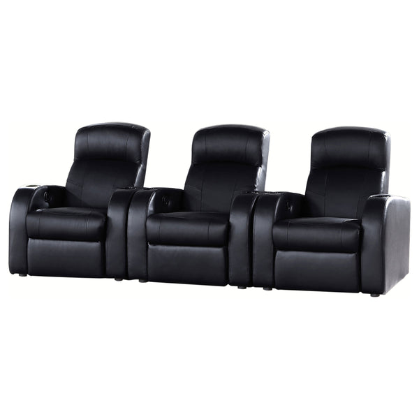 English Elm Greenfield Top-grain Leather Three-seat Reclining Sofa with Console Storage B062S01157