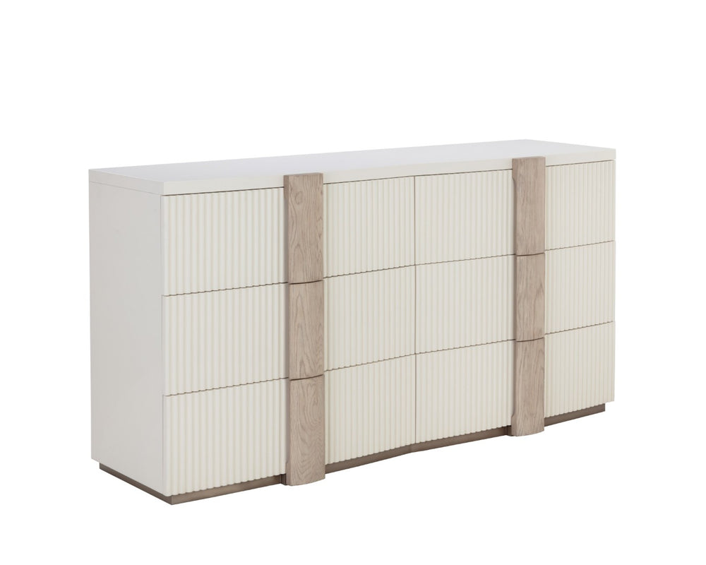 Sunpan VENETTA Dresser - Modern Wood Design with Cream Finish, Spacious Storage & Unique Grain Patterns 110665