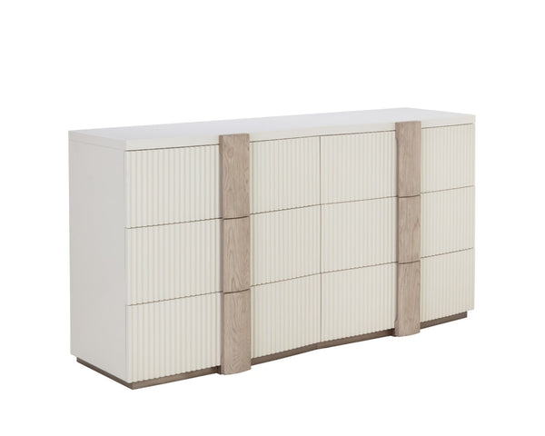 Sunpan VENETTA Dresser - Modern Wood Design with Cream Finish, Spacious Storage & Unique Grain Patterns 110665