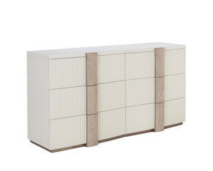 Sunpan Venetta Dresser: Spacious Cream Elegance with Light Oak Handles & Soft Closing Drawers for Any Room