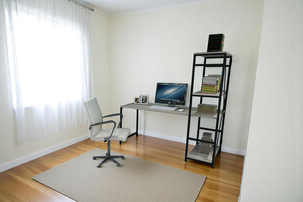 English Elm Furnish Modern Black Metal Frame Desk With Oak Top & 2 Shelves - Ideal For Home Office & Gaming B02964521