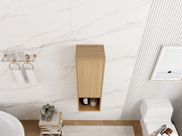 English Elm 12 Inch Oak Wall Mounted Bathroom Cabinet Soft Close Door Engineered Wood Storage W1972P457938