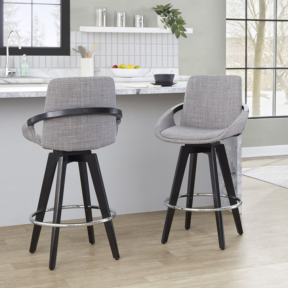 English Elm Fixed-height Swivel Counter Stools with Faux Leather Seats and Chrome Footrest Set of 2 B202S02149