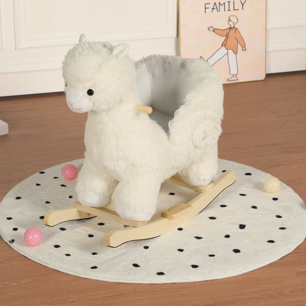 English Elm Kids Alpaca Plush Rocking Toy with Lullaby Sounds Jingle Bells and Safety Belt W3723P374144