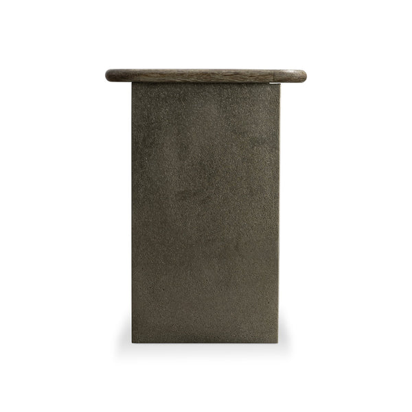 Bernhardt Bernhardt Melba Accent Table With Wire-Brushed Oak Top & Graphite Cast-Aluminum Sculptural Panel 564114