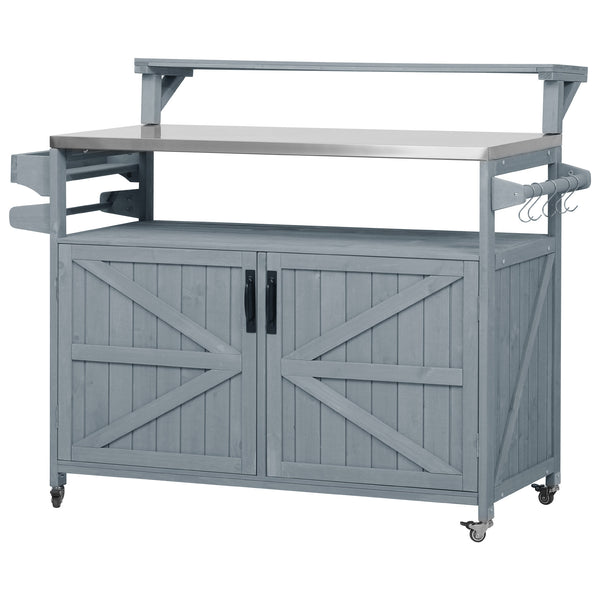 English Elm K&K 53.3" Outdoor Kitchen Island with 1.2" Stainless Top, Spacious Storage, Raised Shelf, Wheels Grey+Blue N707P250628G