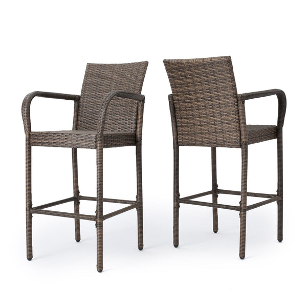 English Elm Christopher Knight Home® - Littleton Barstools Set Of 2 - Modern Wrapped-Wicker Style With Durable Iron Frame For Outdoors 57113.00MCA