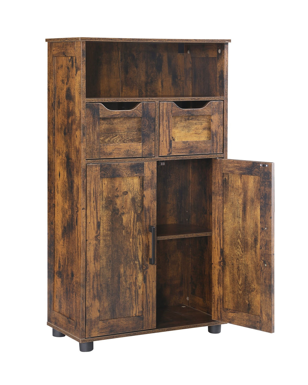 English Elm Tall Rustic Brown Storage Cabinet with 2 Large Drawers, Adjustable Shelf, Versatile Organizing for Home Offices, Kitchens, Bathrooms Durable Finish and Smooth-Glide Drawers W3151P345972