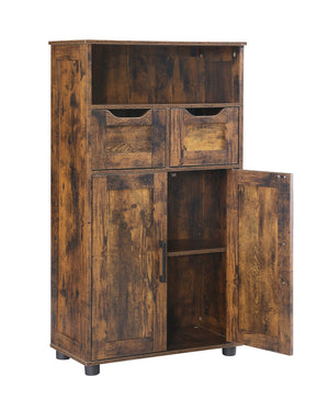 English Elm Tall Rustic Brown Storage Cabinet with 2 Large Drawers, Adjustable Shelf, Versatile Organizing for Home Offices, Kitchens, Bathrooms Durable Finish and Smooth-Glide Drawers W3151P345972