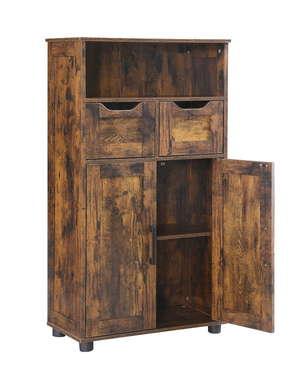 English Elm Tall Rustic Brown Storage Cabinet with 2 Large Drawers, Adjustable Shelf, Versatile Organizing for Home Offices, Kitchens, Bathrooms Durable Finish and Smooth-Glide Drawers W3151P345972