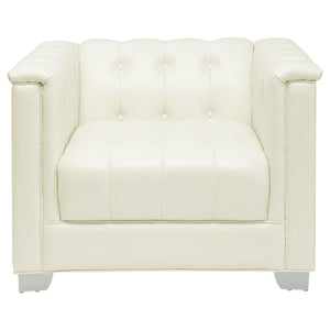English Elm Earline Tuxedo Leatherette Accent Chair with Tufted Panels and Chrome Legs B062P441029