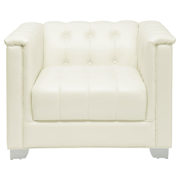 English Elm Earline Tuxedo Leatherette Accent Chair with Tufted Panels and Chrome Legs B062P441029