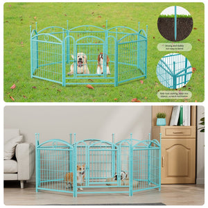 English Elm Dog Playpen 8 Panel Heavy Duty Iron Pet Enclosure Foldable Indoor Outdoor Exercise Pen Blue W368P233999