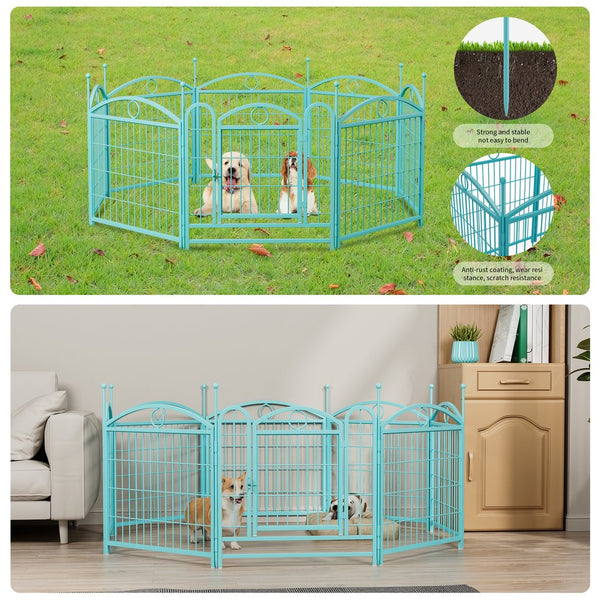 English Elm Dog Playpen 8 Panel Heavy Duty Iron Pet Enclosure Foldable Indoor Outdoor Exercise Pen Blue W368P233999