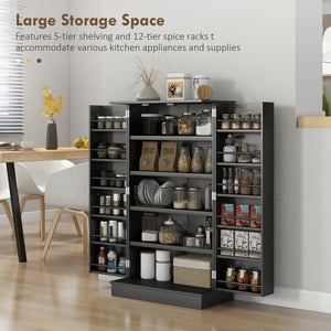 English Elm HOMCOM 41" Kitchen Pantry Storage Cabinet with 5-Tier Shelves, 12 Door Racks, Anti-Tip Straps, Sleek Design Black W2225P229097