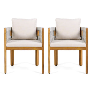 English Elm Acacia Wood Outdoor Dining Chair Set with Rope Arms and Waterproof Cushions N779P279983H