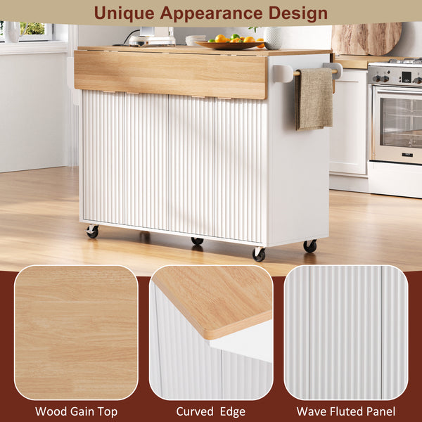 English Elm K&k Fluted Rolling Kitchen Island Faux Marble Top Power Outlet Storage Drawers White N707P353934W