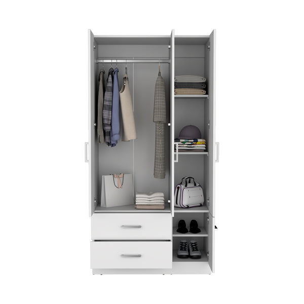 English Elm Four Door Armoire Crosby White - Spacious Engineered Wood Wardrobe with Hanging Rod, Shelves & Drawers B092S00265