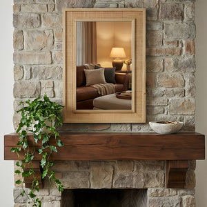 English Elm Natural Rattan Wrapped Solid Wood Frame Rectangle Mirror for Farmhouse Entryway Bath Natural Wood W2203P436620