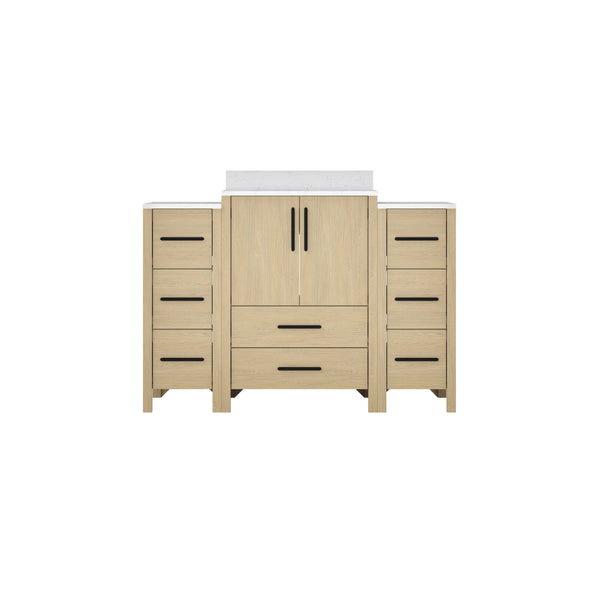 English Elm 108"w×22"d×34"h Freestanding Double Sink Vanity with White Countertop Soft Close T3785S00003