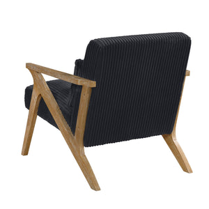 English Elm Upholstered Corduroy Accent Chair with Lumbar Pillow Rubberwood Frame Modern Sitting Room Black B011P455640
