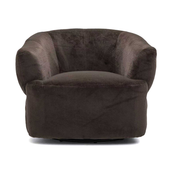 English Elm Plush Barrel Swivel Accent Chair Velvet Upholstered 360 Degree Base Living Room Black,Dark Brown N776P403621M