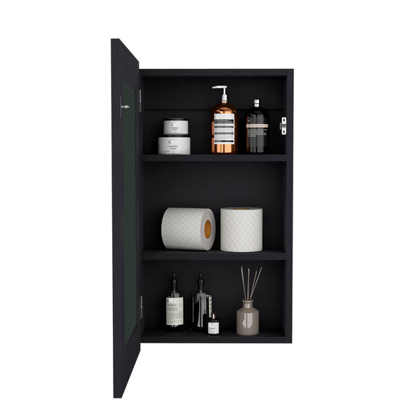 English Elm Medicine Cabinet Sanford Black Mirrored Door Engineered Wood, Slim 3-Shelf Bathroom Organizer, Durable Modern Storage 31.1x19.29x3.54 B092P238733