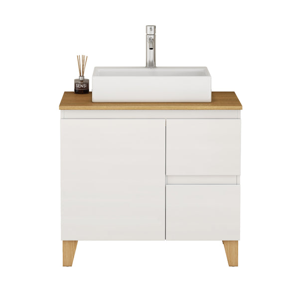 English Elm 31.5-inch Bathroom Vanity Solid Wood Top Ceramic Basin Soft Close Glossy White W3151S00070