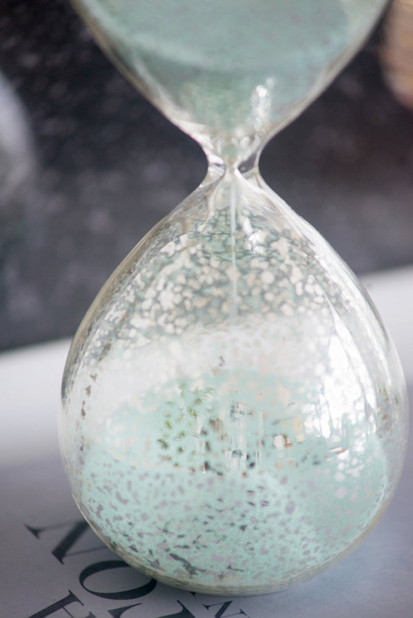 English Elm Set Of 2 Peleus Modern Hourglasses - 30-Minute Timers With Silvered Glass & Jade Sand Decor W2078P278417-GIGA