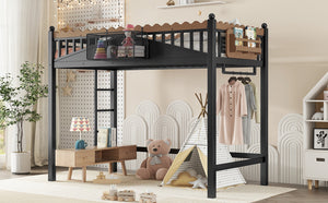 English Elm Twin Kids Platform Bed with Trundle Staircase Bookshelf and Rounded Safety Rails W1580S00380