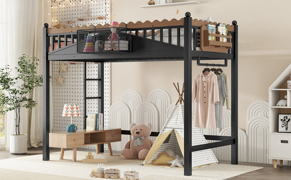 English Elm Twin Kids Platform Bed with Trundle Staircase Bookshelf and Rounded Safety Rails W1580S00380
