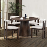 English Elm (1 Table With 4 Chairs)Wooden Dining Table Set, Modern Round Mdf Kitchen Table and Boucle Upholstered Dining Chairs For Dining Room, Kitchen, Saving Space, Brown