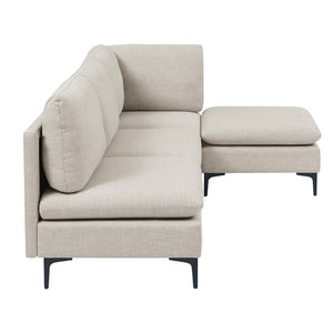English Elm Linen Upholstered Modular Sectional Sofa with Black Metal Legs for Modern Living Almond B2748S00095