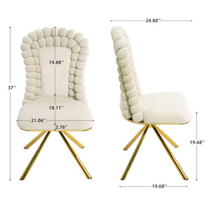 English Elm Dining Velvet Swivel Chairs Set of 2 with Hairball Backrest, Gold Metal Legs, Plush Foam Seat, Adjustable Feet Beige W757P281151