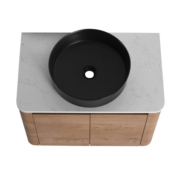 English Elm 42'' Wall-Mounted Bathroom Vanity With Ceramic Sink, Soft-Close Doors & Ample Storage For Modern Homes W999S00413