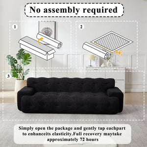 English Elm [video]87.4-inch Cloud Series Chenille Three-seater Sofa with Tufted Square Arms for Living Rooms Black W3505P383950