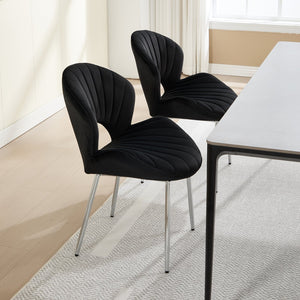 English Elm Modern Upholstered Dining Chair with Hollow Back, 21.6" Wide Velvet Seat and Silver Metal Legs, Set of 2 Black W1249P386229