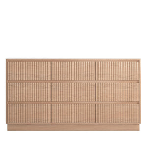 English Elm 9 Drawer Matte Wood Dresser with Wave Front Mid Century Modern Low Profile Storage Natural W409P387580