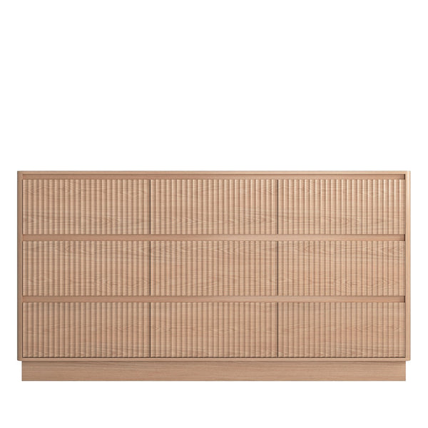 English Elm 9 Drawer Mid Century Wood Dresser Low Profile Matte Finish Bedroom Storage Cabinet Natural W409S00012
