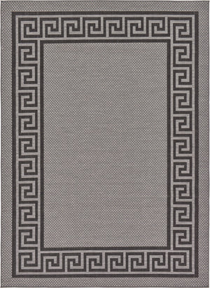 Unique Loom Outdoor Border Greek Key Machine Made Geometric Rug Gray, Black/Gray/Silver 7' 0" x 10' 0"
