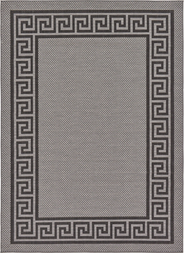 Unique Loom Outdoor Border Greek Key Machine Made Geometric Rug Gray, Black/Gray/Silver 7' 0" x 10' 0"