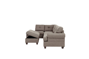 English Elm Contemporary Three Piece Sectional Sofa Set with Nailhead Trim and Storage Ottoman B011S01053