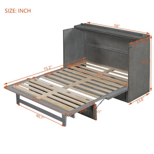 English Elm Full Size Murphy Bed Rattan Cabinet with Storage Drawers and Gold Hardware N708S00005AAE